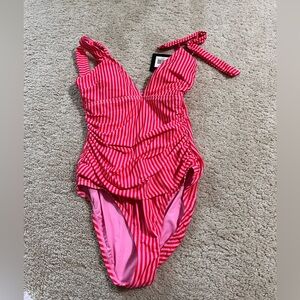 Ellen Tracy Red Striped One Piece Swimsuit